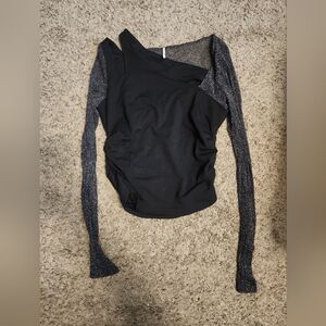 Free People Black Asymmetrical Fitted Blouse